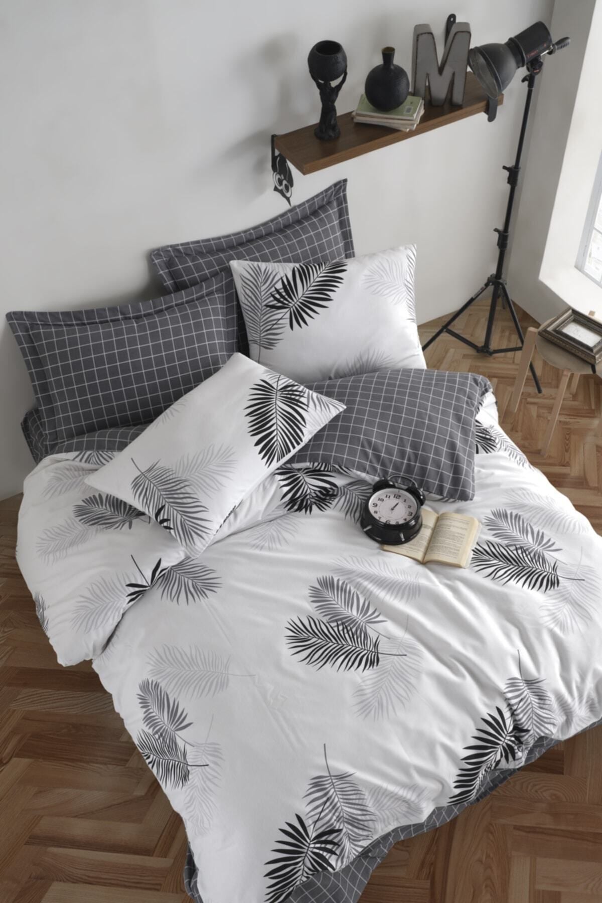 Enlora Home Cotton Duvet Cover Set Double Pipong White-Grey 2