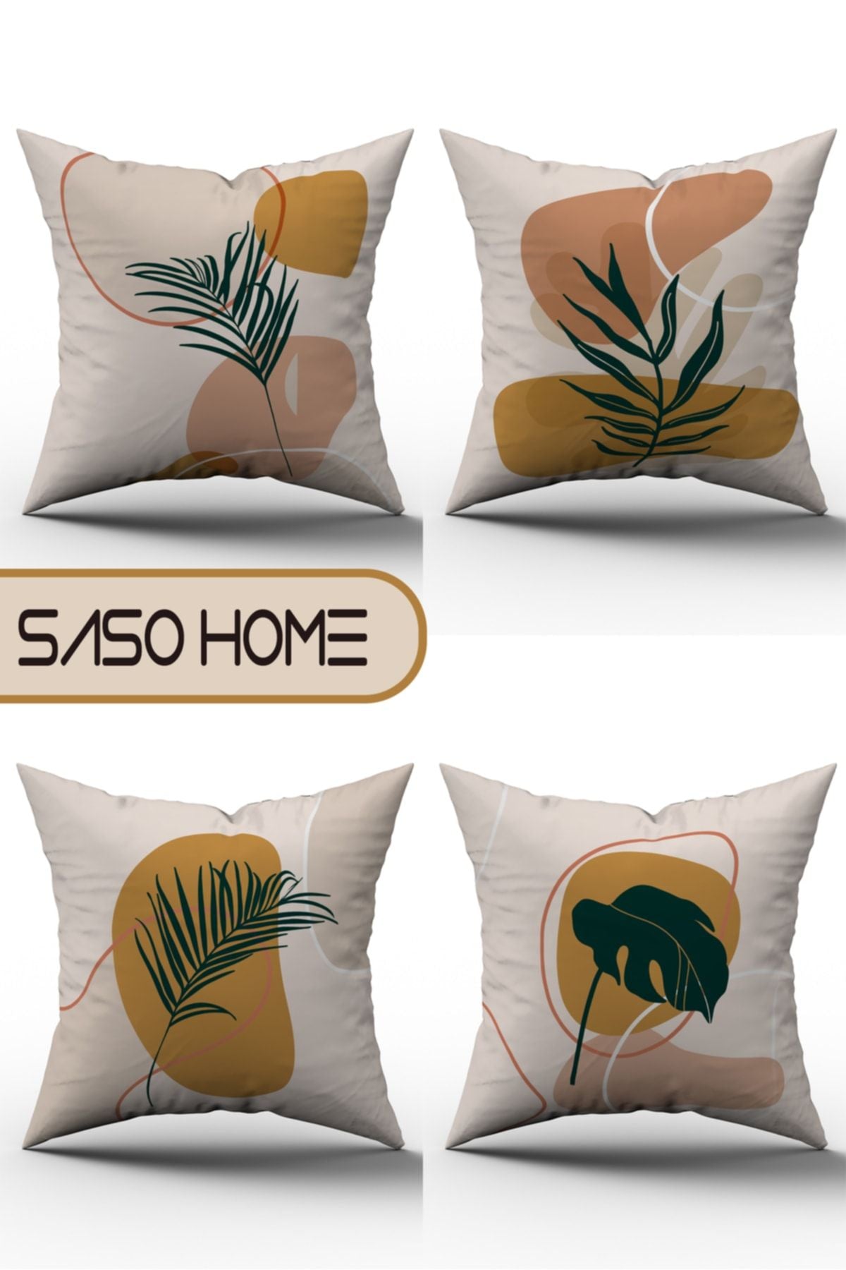 SasoHome Wild Leaves Tropical - 3D Digitally Printed Quality Pillow Cover 2