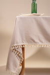 Vivamaison Beige Cotton Pom-Pom Tablecloth 1