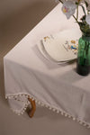 Vivamaison Beige Cotton Pom-Pom Tablecloth 3