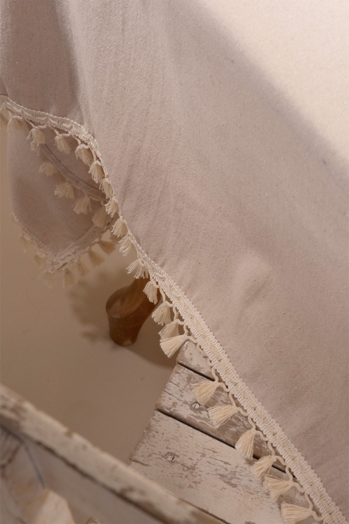 Vivamaison Beige Cotton Pom-Pom Tablecloth 6