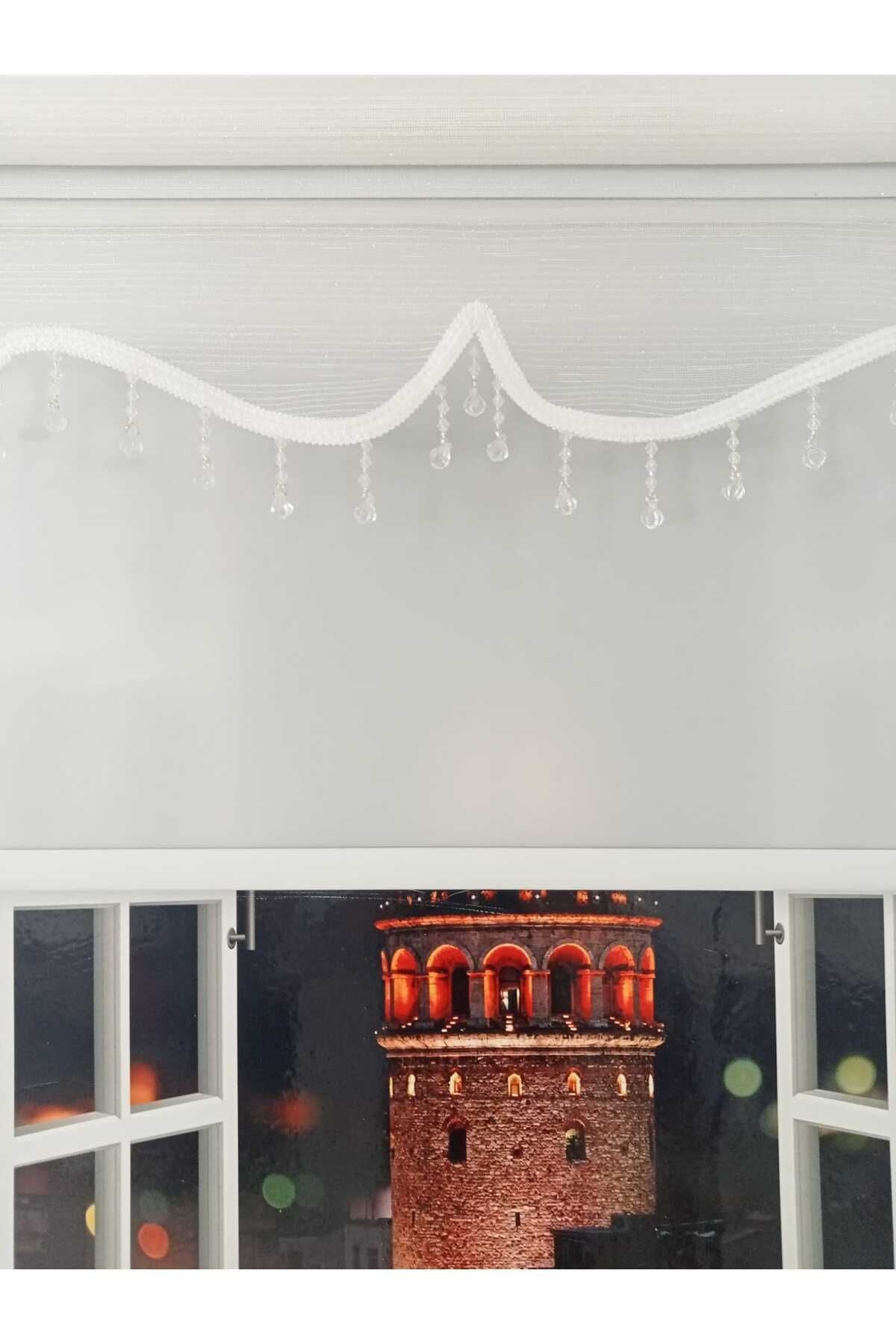 Bulut Double Mechanism Beaded White Glitter Tulle, White Roller Blind 8