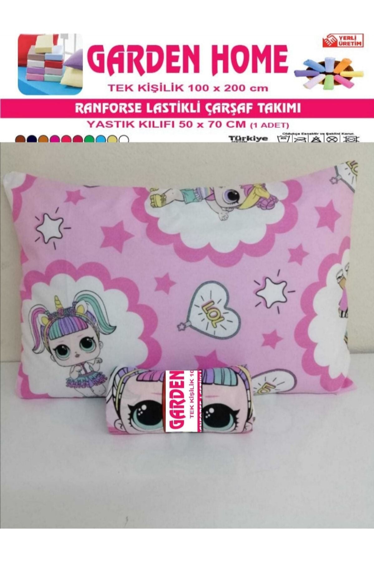 GASEL ÇARŞI Single Bed Lol Doll Fitted Sheet + 1 Pillowcase 2