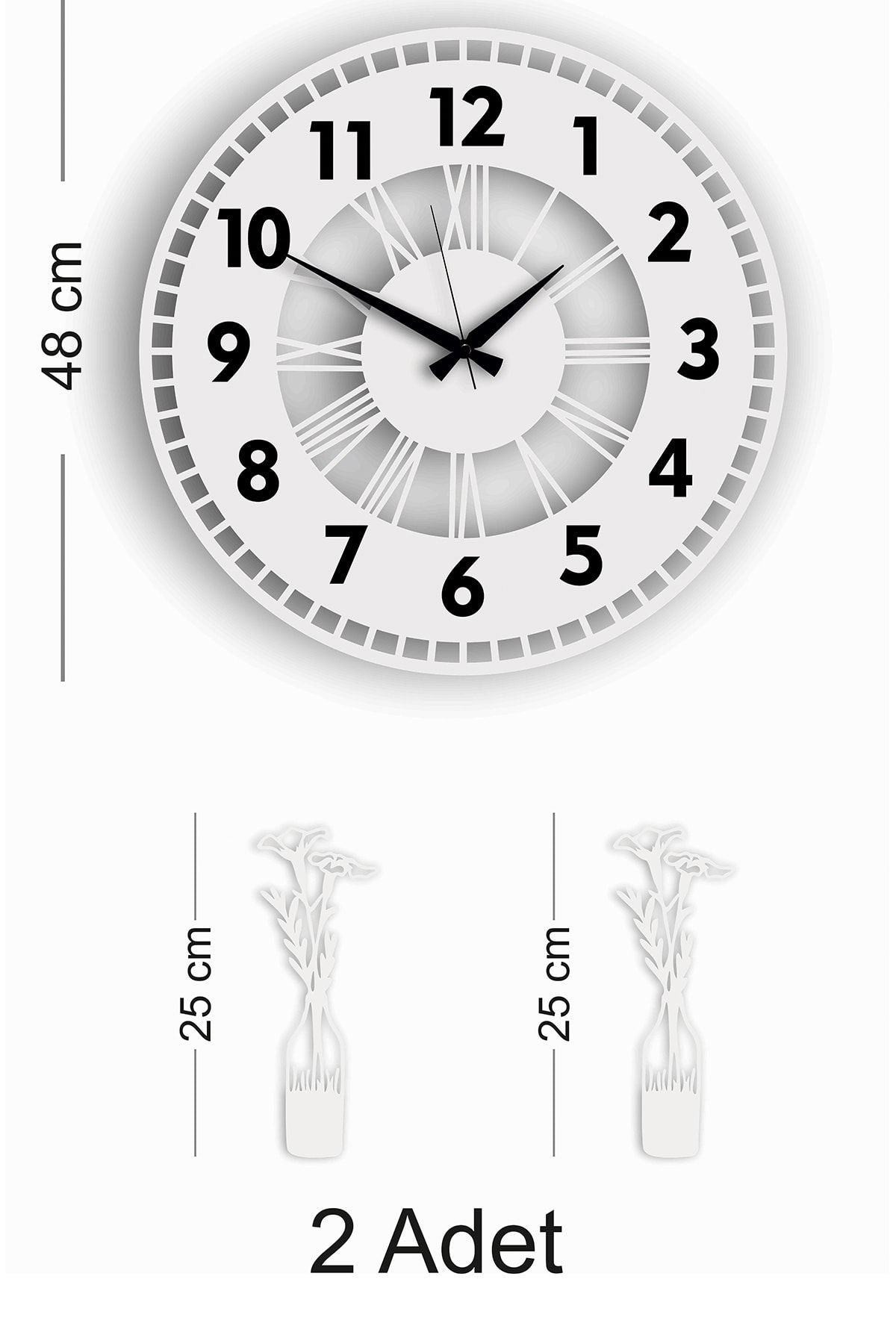 Pey Aksesuar Decorative Wall Clock Vase Painting 3