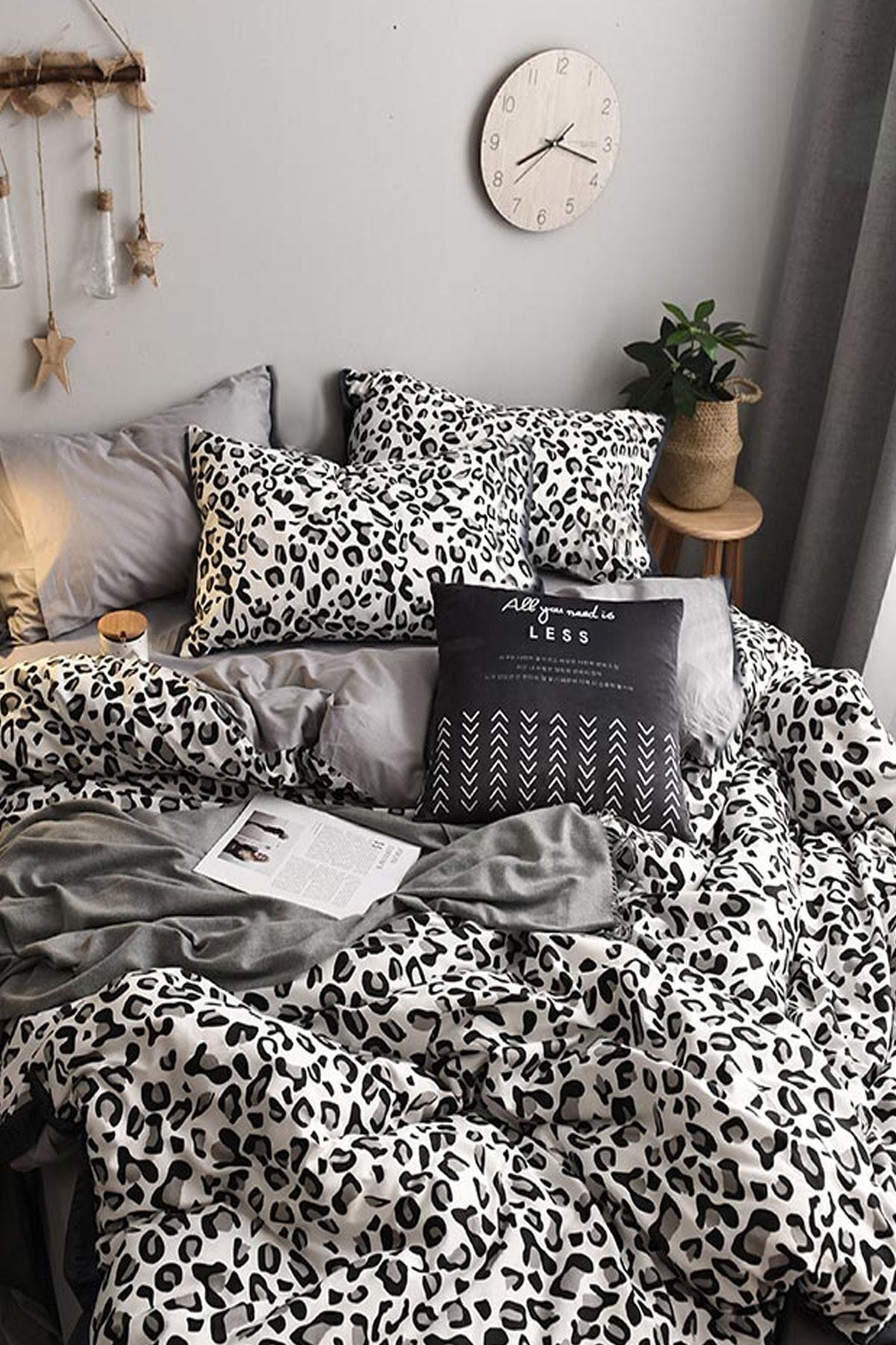 İQON Elastic Fitted Sheet Duvet Cover Set Double Leopard Premium Cotton 64s 5