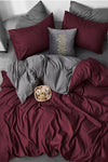 İQON Elastic Fitted Sheet Duvet Cover Set Double Size Bordeaux-Grey 1