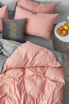 İQON Elastic Fitted Sheet Duvet Cover Set Double Size Salmon Gray 3