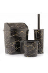 Okacih Bathroom Set Trash Bin WC Toilet Brush Jug 3-Piece Set Black Marble Pattern Odorless Bathroom Set 1