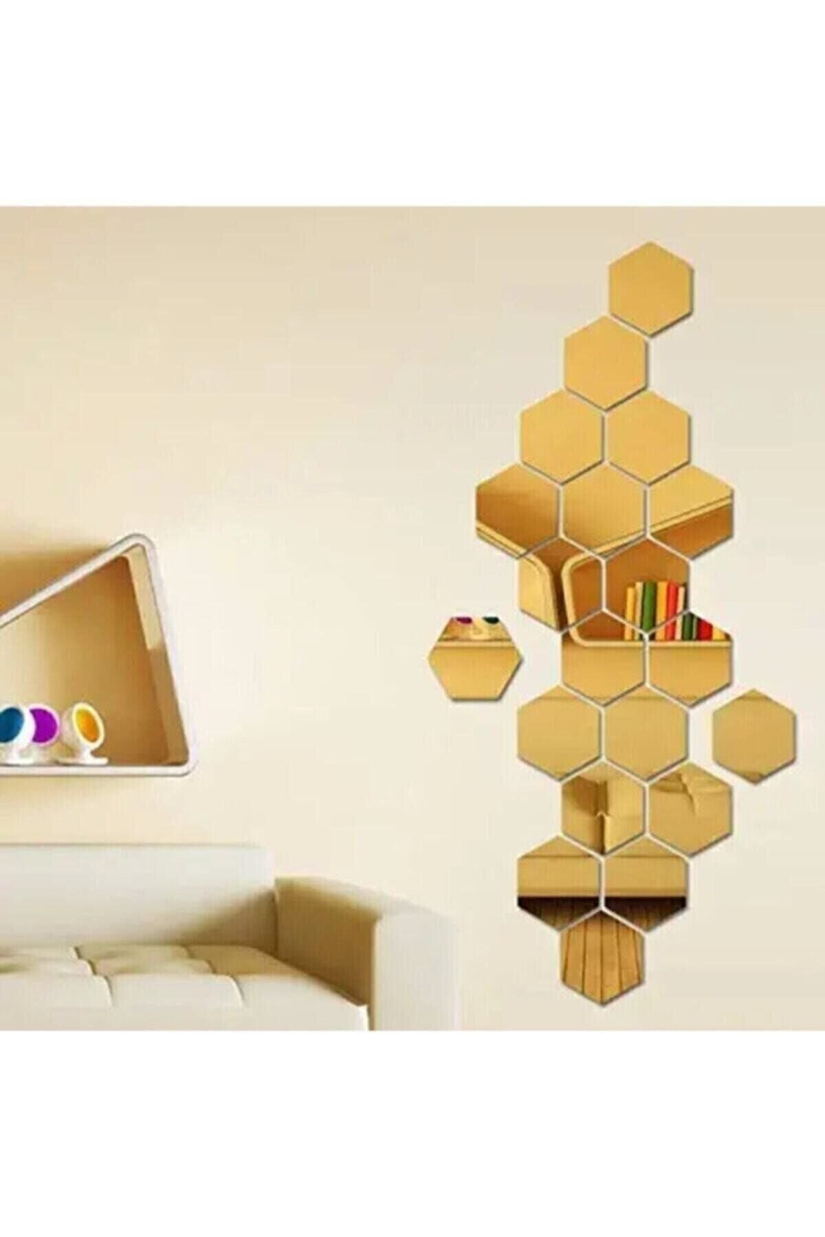 Hediyesepetin Honeycomb Gold Decorative Hexagon Acrylic Mirror 12x 2