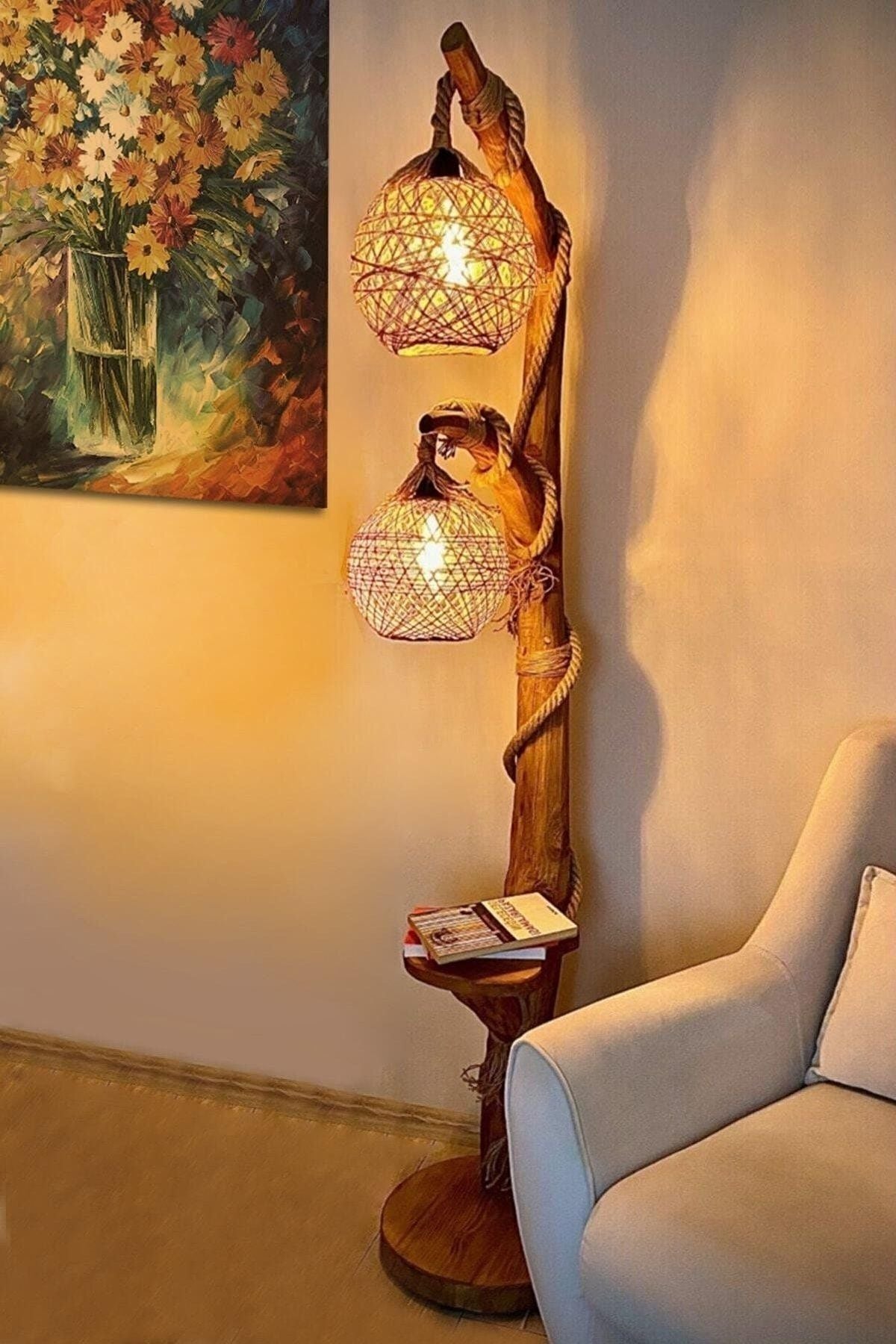 Karplus Natural Wood Yalıkavak Series 140cm Double Sphere Floor Lamp 1