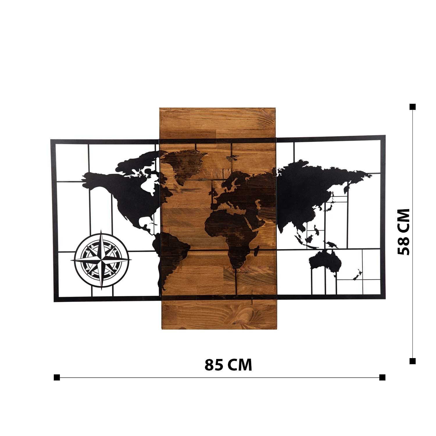 Decorative Wooden Wall Accessory World Map Wıth Compass Black
Walnut 279ENZ1744 8