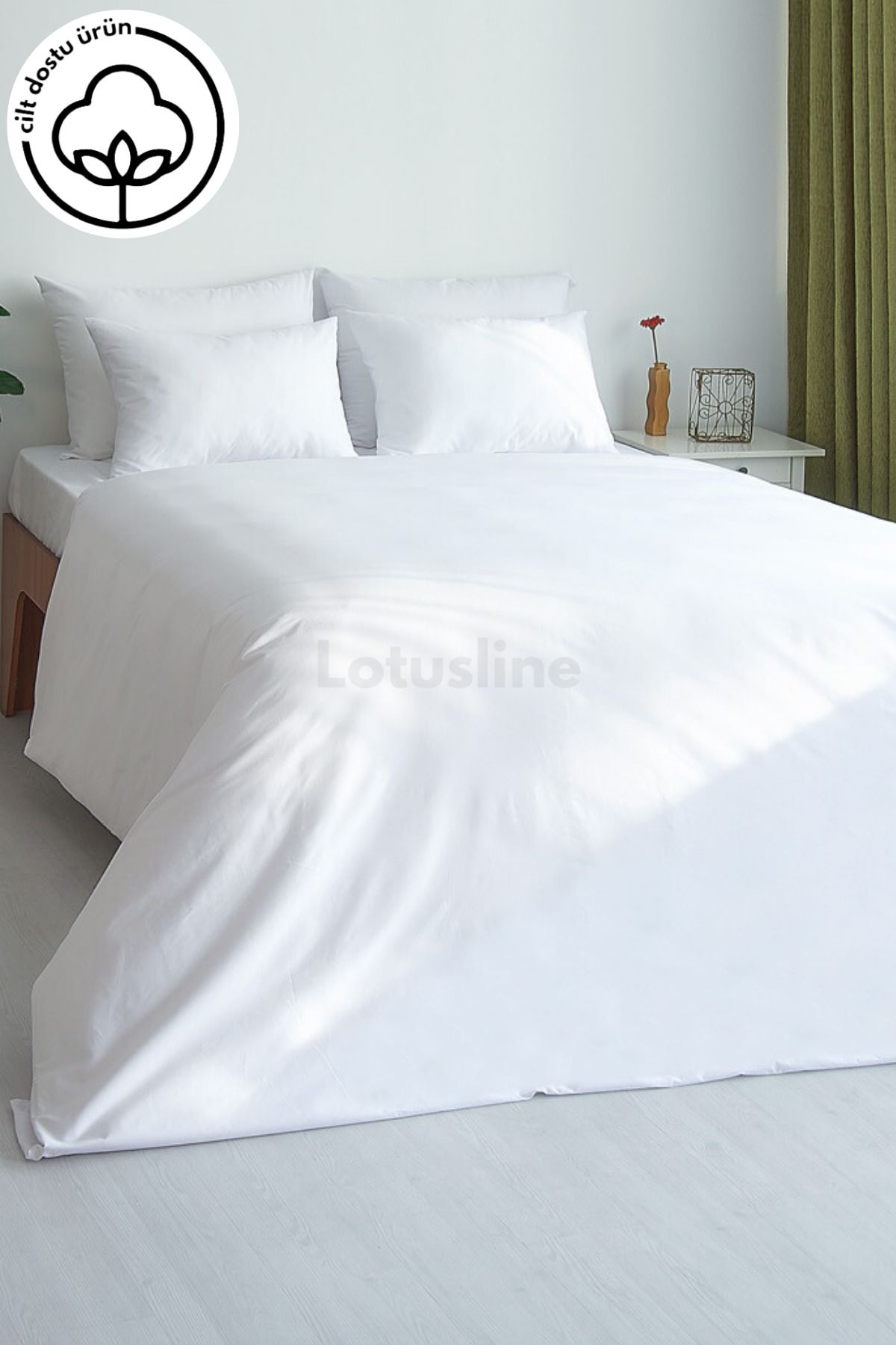 Lotusline Home Double Bed Plain White Luxury Cotton Duvet Cover Set 1