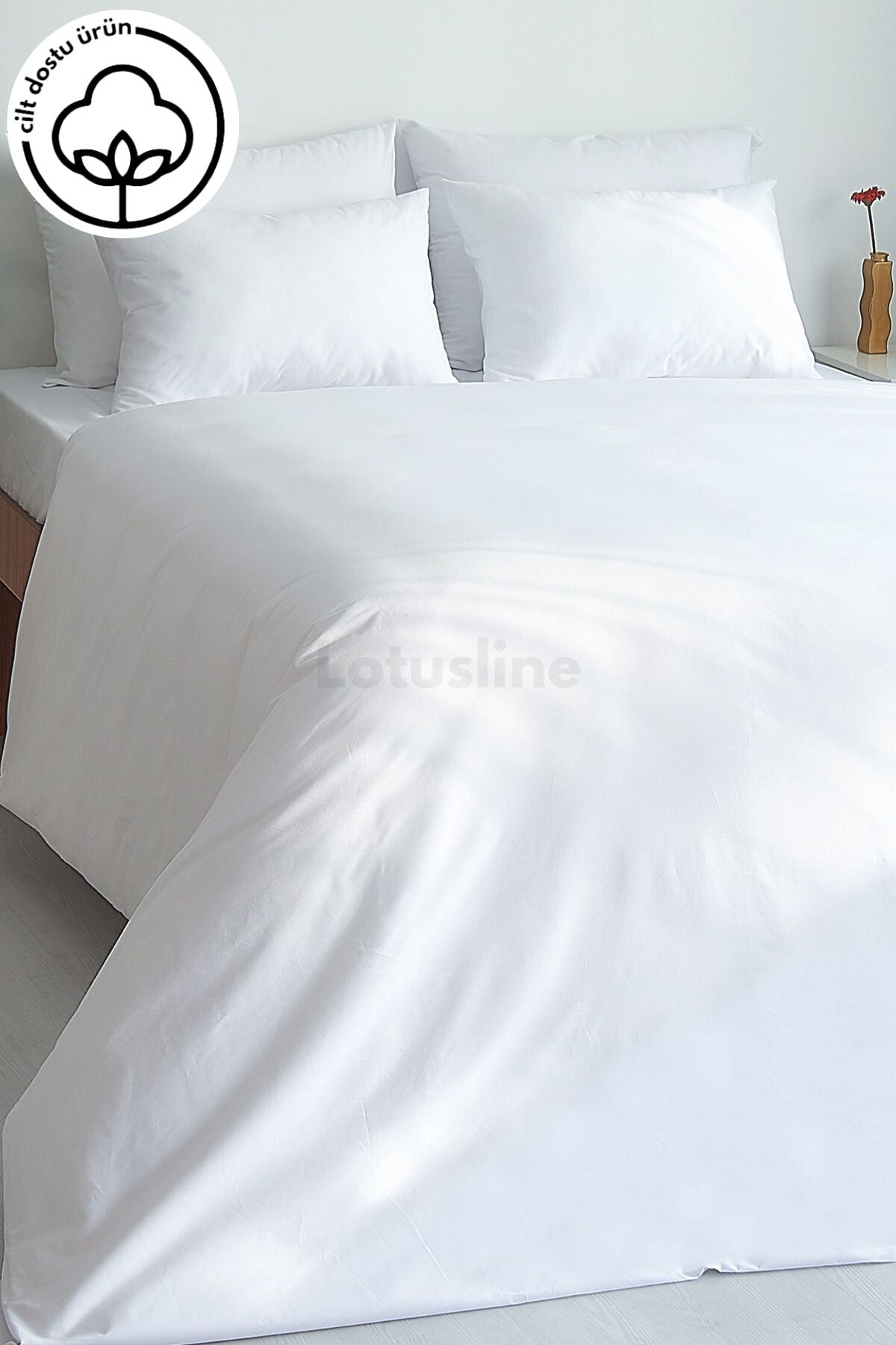 Lotusline Home Double Bed Plain White Luxury Cotton Duvet Cover Set 2