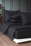 Varol Elastic Cotton Striped Double Duvet Cover Set - Black 3