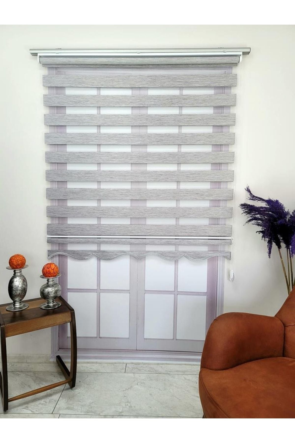 BBB Gray Bamboo Fabric Zebra Roller Blind With Hard Plastic Case 2