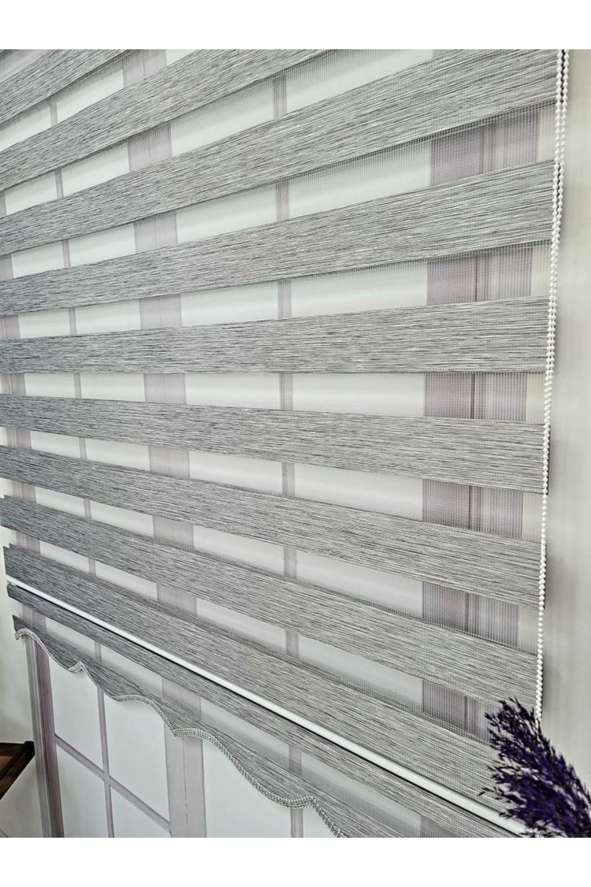 BBB Gray Bamboo Fabric Zebra Roller Blind With Hard Plastic Case 3