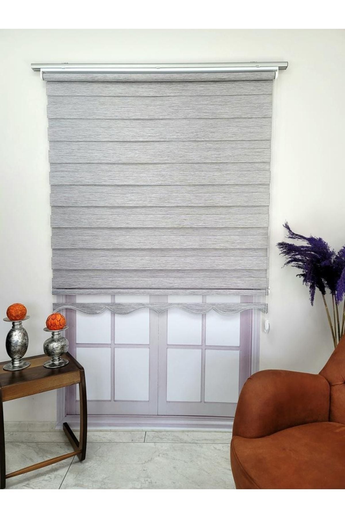 BBB Gray Bamboo Fabric Zebra Roller Blind With Hard Plastic Case 5