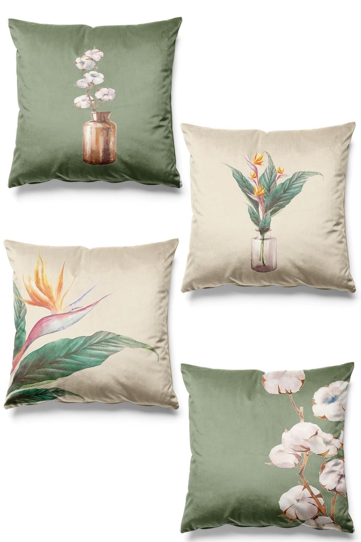 Pilloveland Double-Sided Printed Starliçe Patterned 4-Piece Suede Cushion Cover Set 1