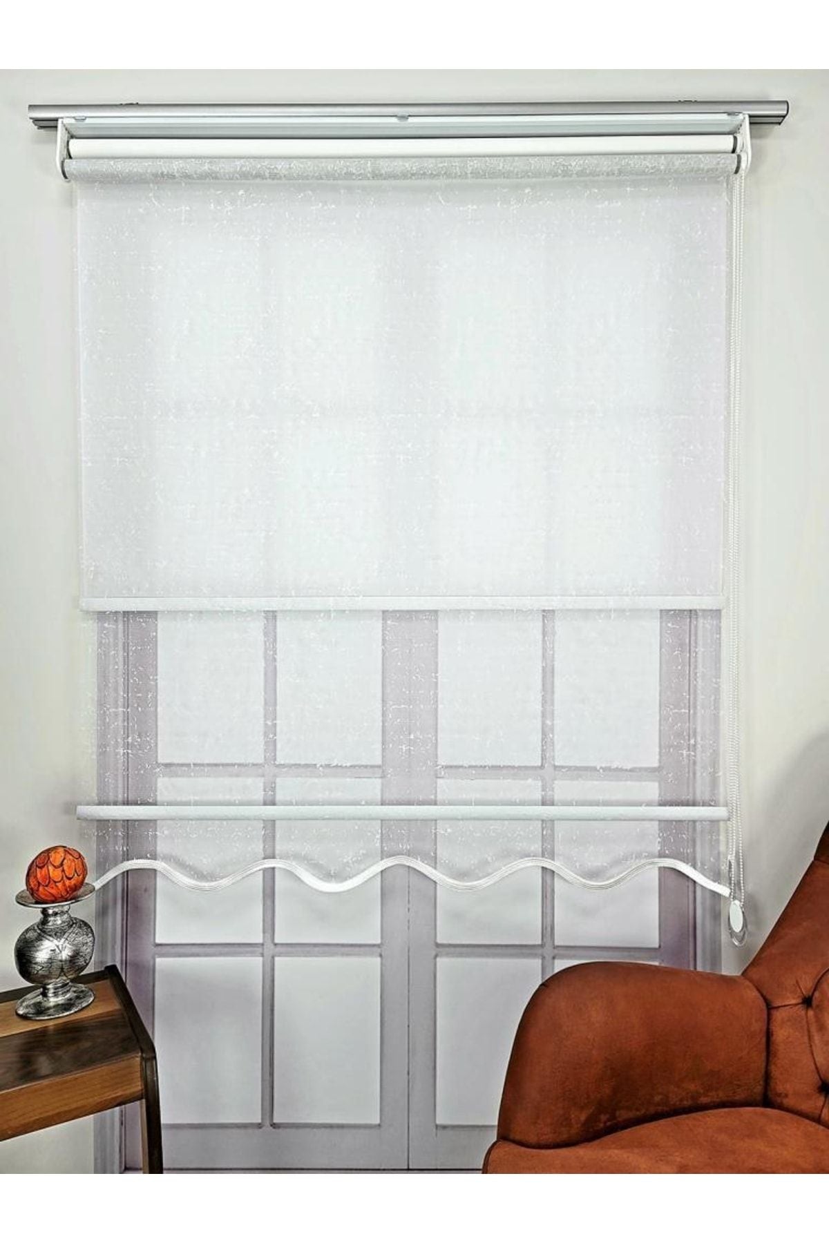 BBB Double Mechanism Tulle Roller Blind Ivory Ts1930 2