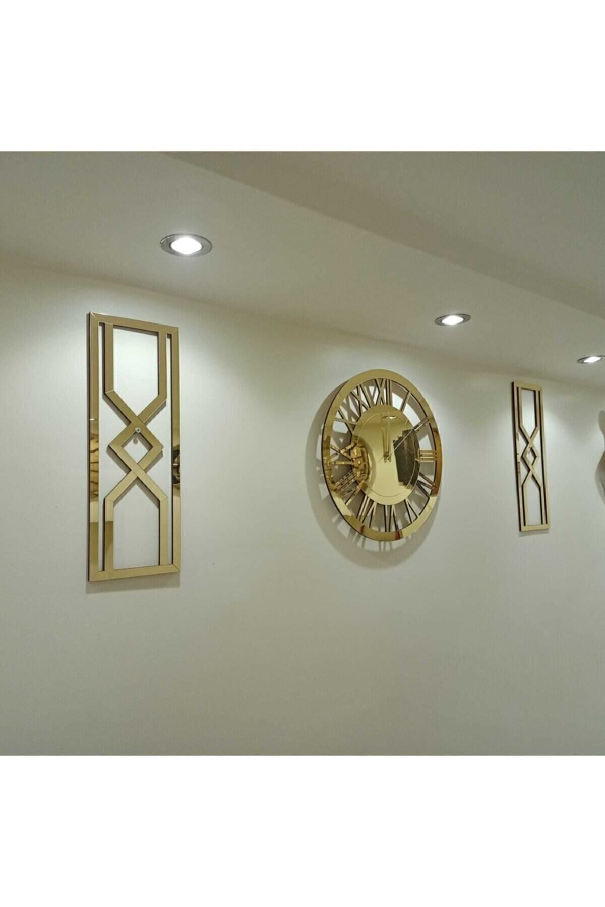 NİSANEST 3 Piece Wall Clock Set, Plexiglass Mirrored Hourglass with Roman Numerals 1