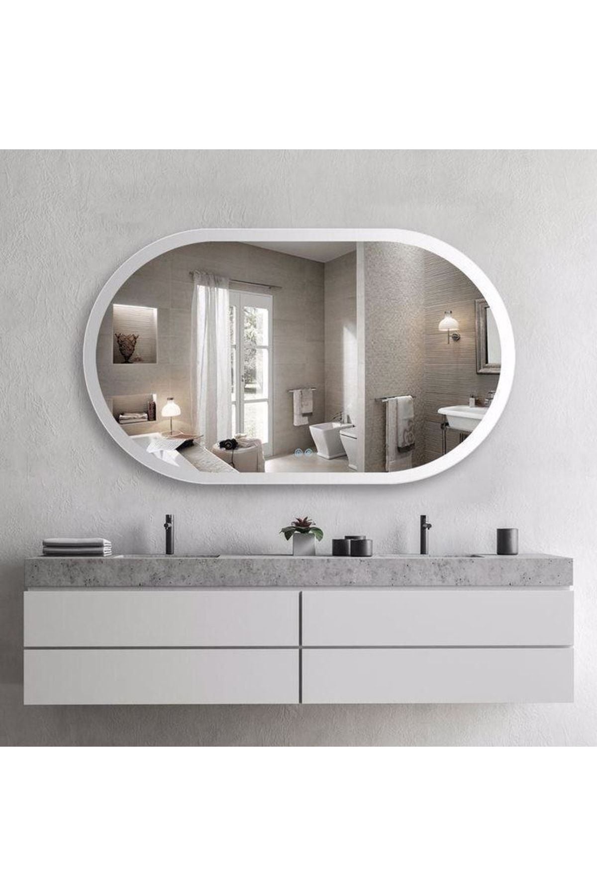 NİSAN DEKOR Decorative Oval Mirror (White Edged) 92x51 Cm 1