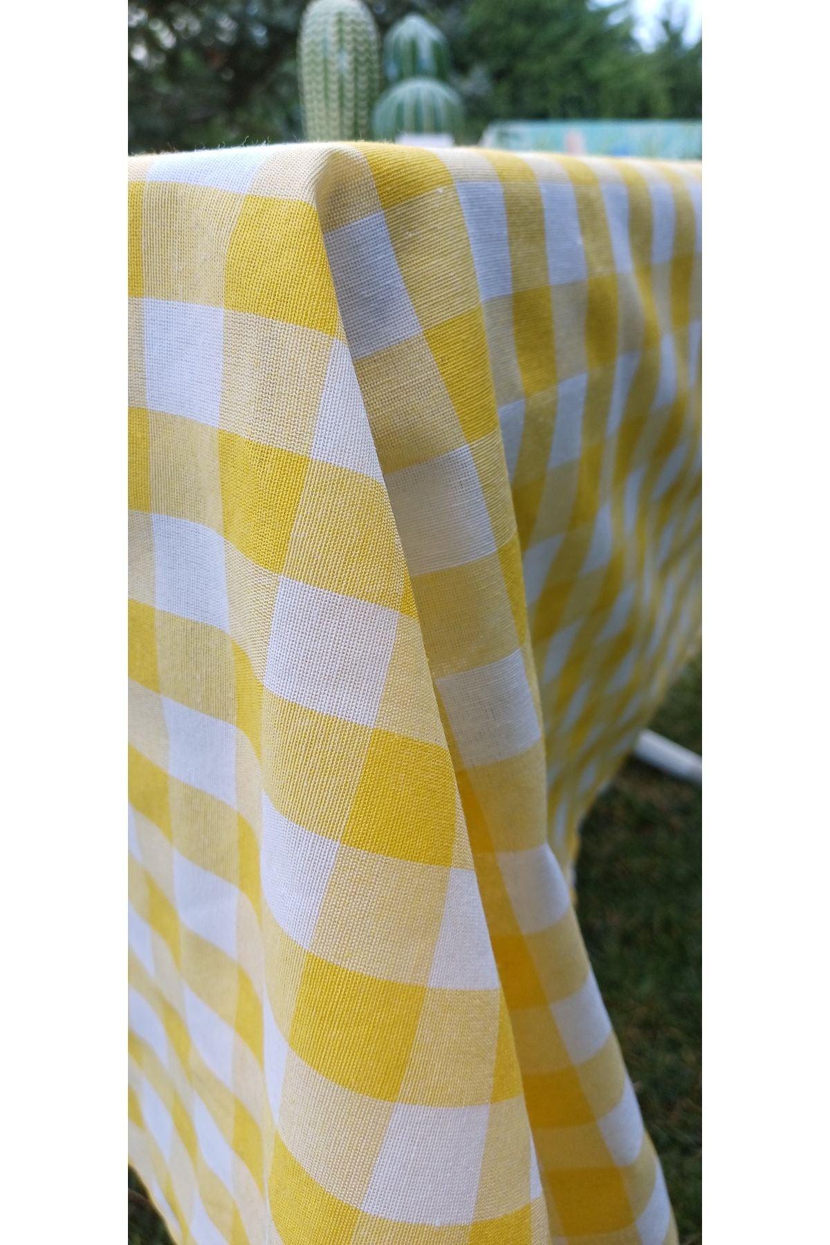 Sofrabezidiyari Piti Checkered Yellow Tablecloth, Table Cover, Picnic Cloth Cotton 3