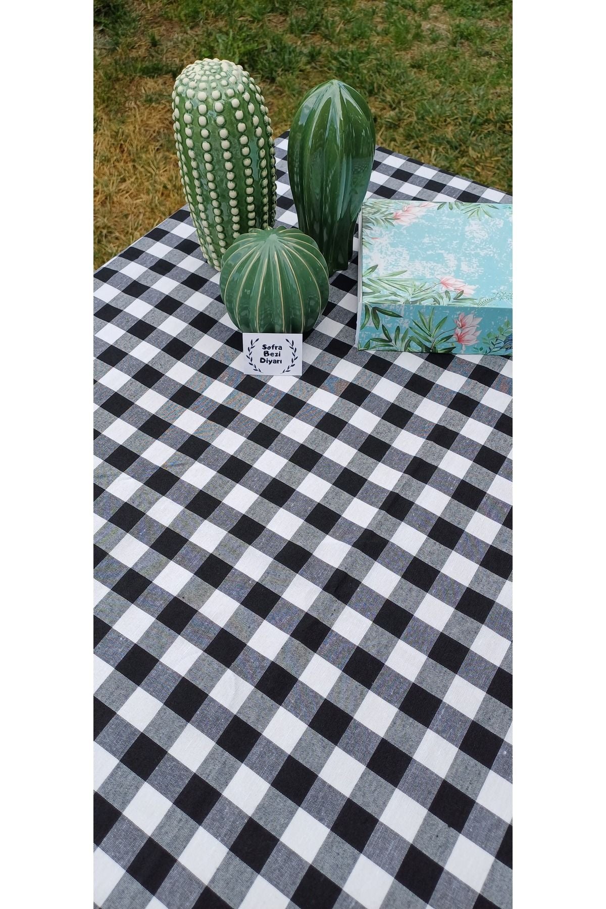 Sofrabezidiyari Piti Checkered Black Tablecloth, Table Cover, Picnic Blanket Cotton 1