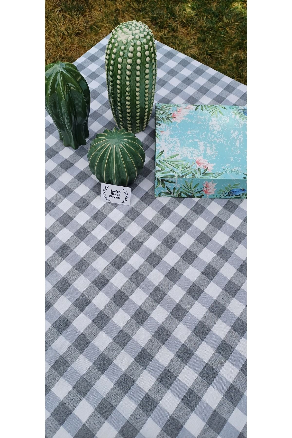 Sofrabezidiyari Piti Checkered Grey Tablecloth, Dining Cloth, Picnic Cloth Cotton 1