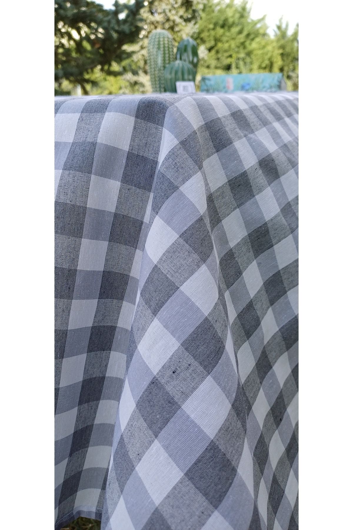 Sofrabezidiyari Piti Checkered Grey Tablecloth, Dining Cloth, Picnic Cloth Cotton 3