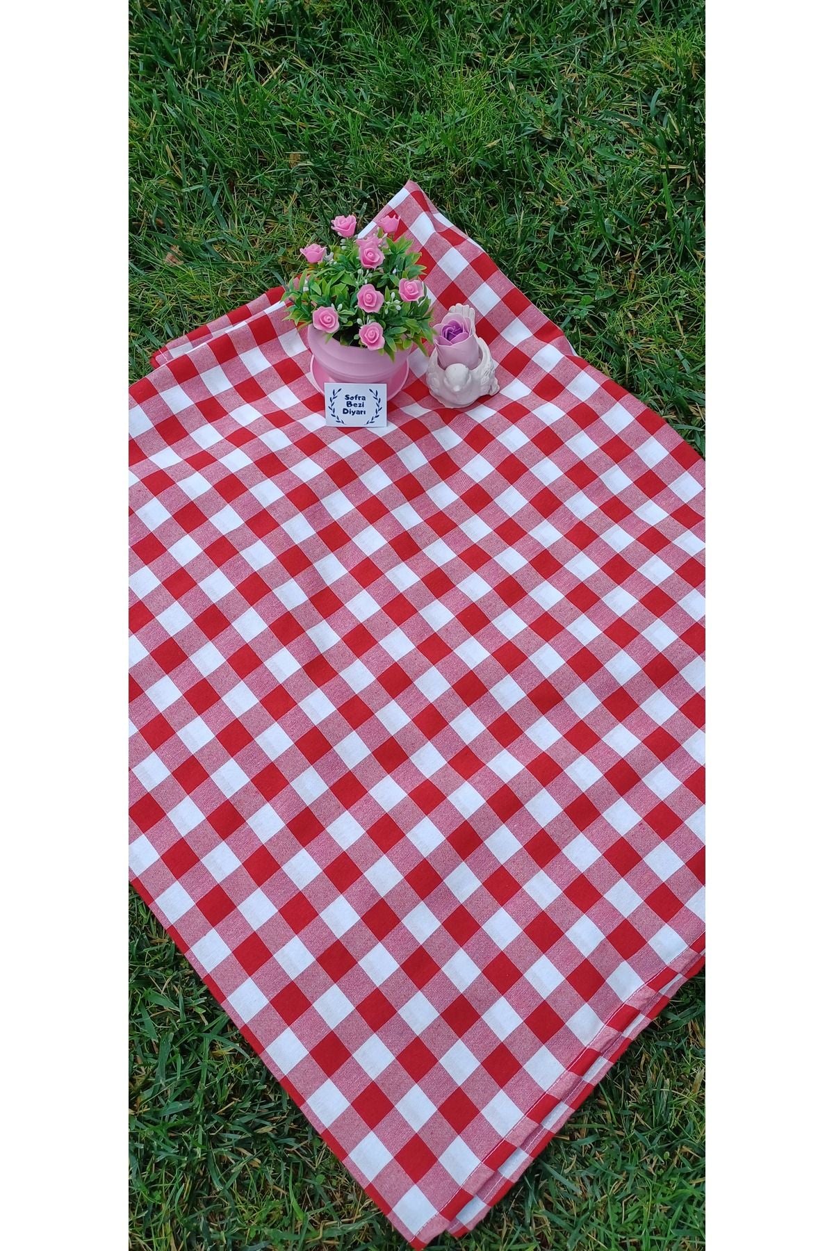 Sofrabezidiyari Piti Checkered Red Tablecloth, Table Cloth, Picnic Cloth Cotton 2