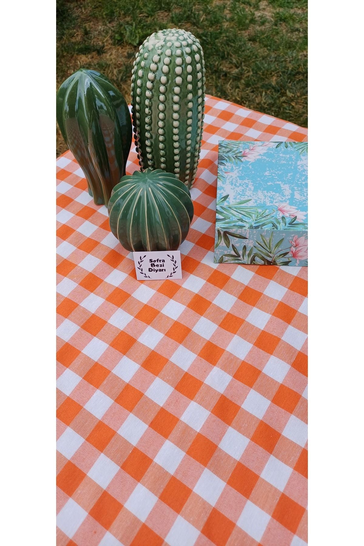 Sofrabezidiyari Piti Plaid Orange Tablecloth, Table Cloth, Picnic Cloth Cotton 1