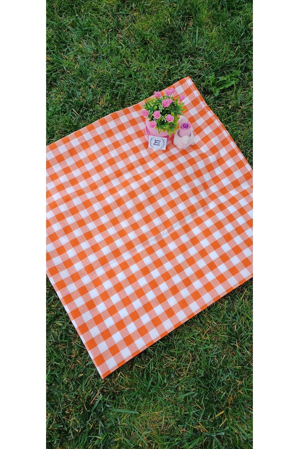 Sofrabezidiyari Piti Plaid Orange Tablecloth, Table Cloth, Picnic Cloth Cotton 2