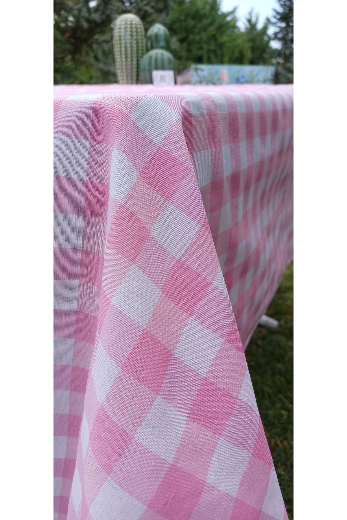 Sofrabezidiyari Piti Checkered Pink Tablecloth, Table Cover, Picnic Blanket Cotton 3