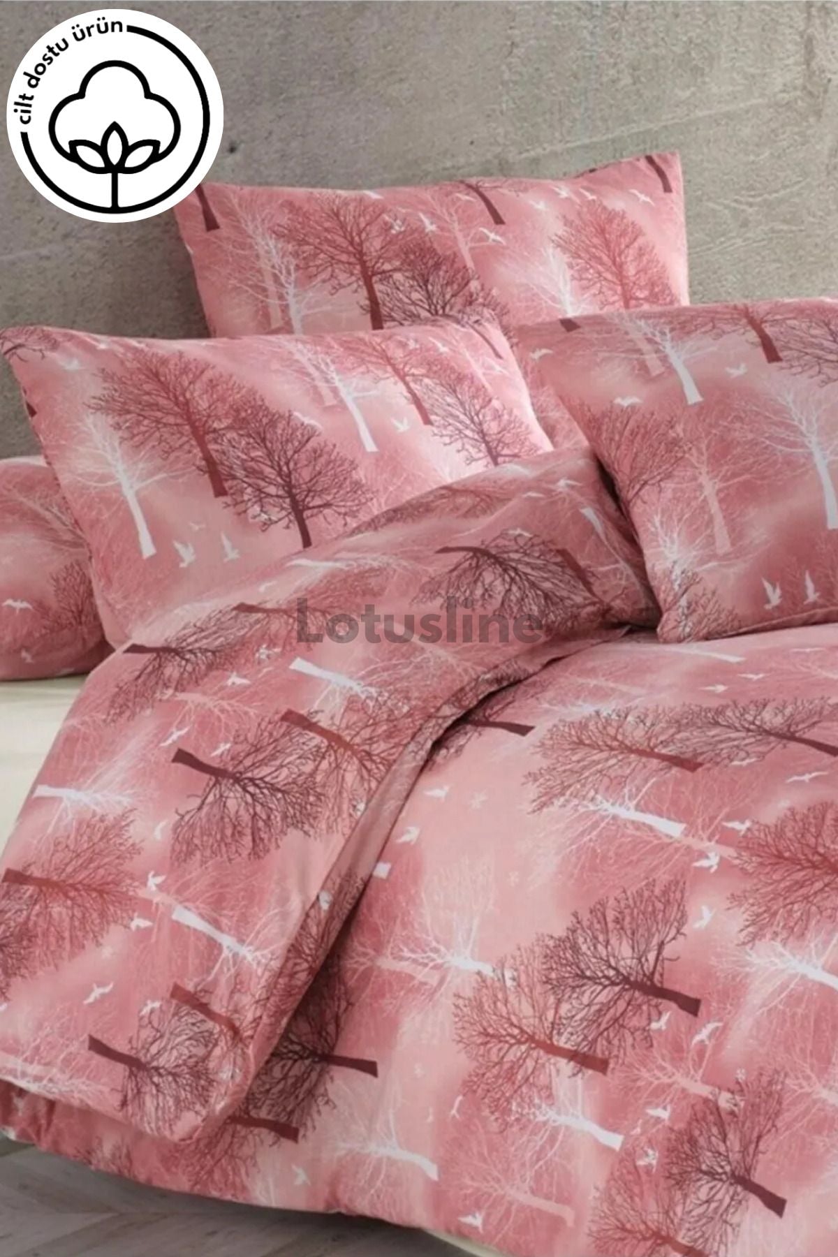 Lotusline Home Bordo Tree Pattern Luxury Cotton Double Duvet Cover Set 1