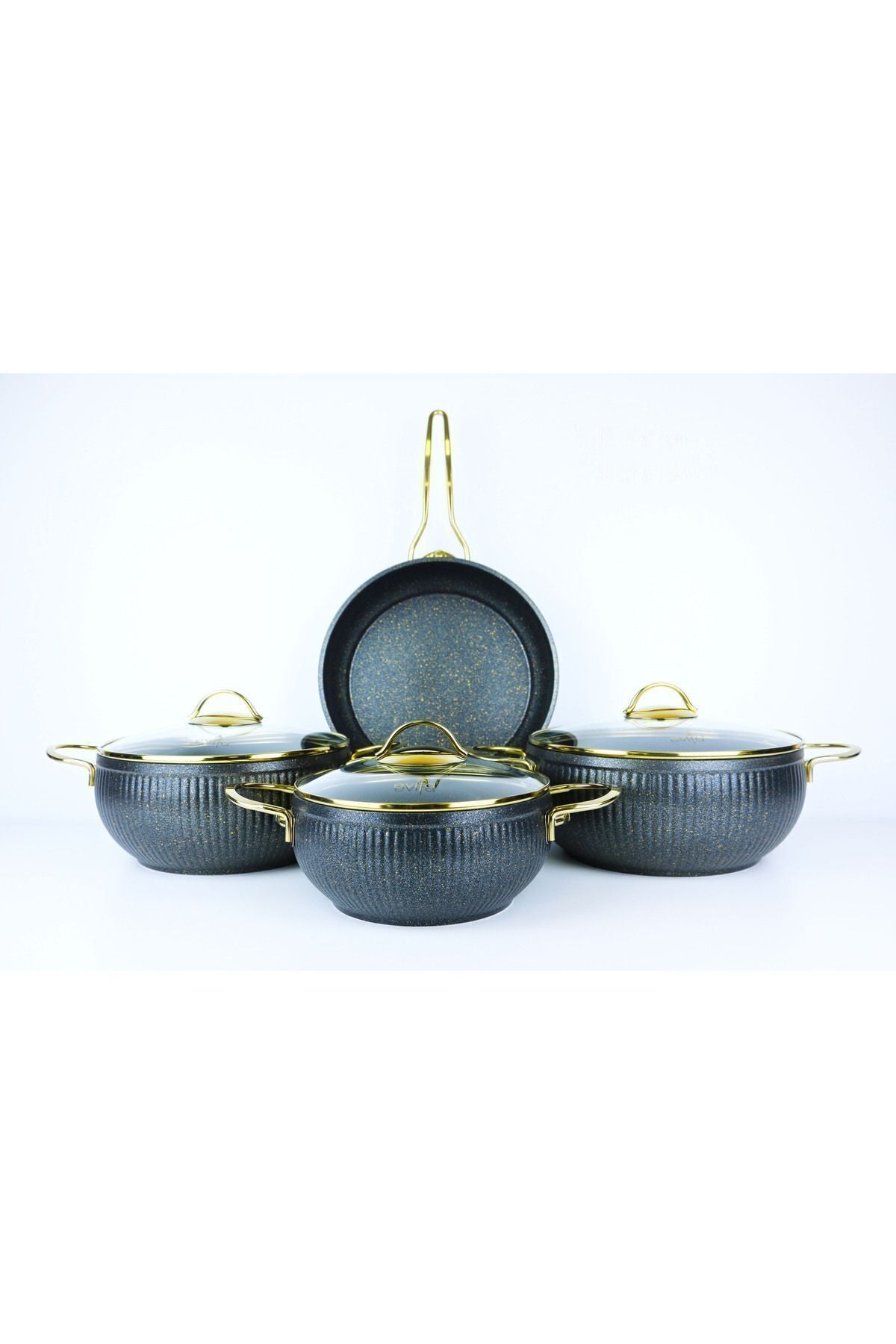 Evita 7 Piece Glass Lid Granite Sphere Casserole Pot Set Oyster Gold Color 3