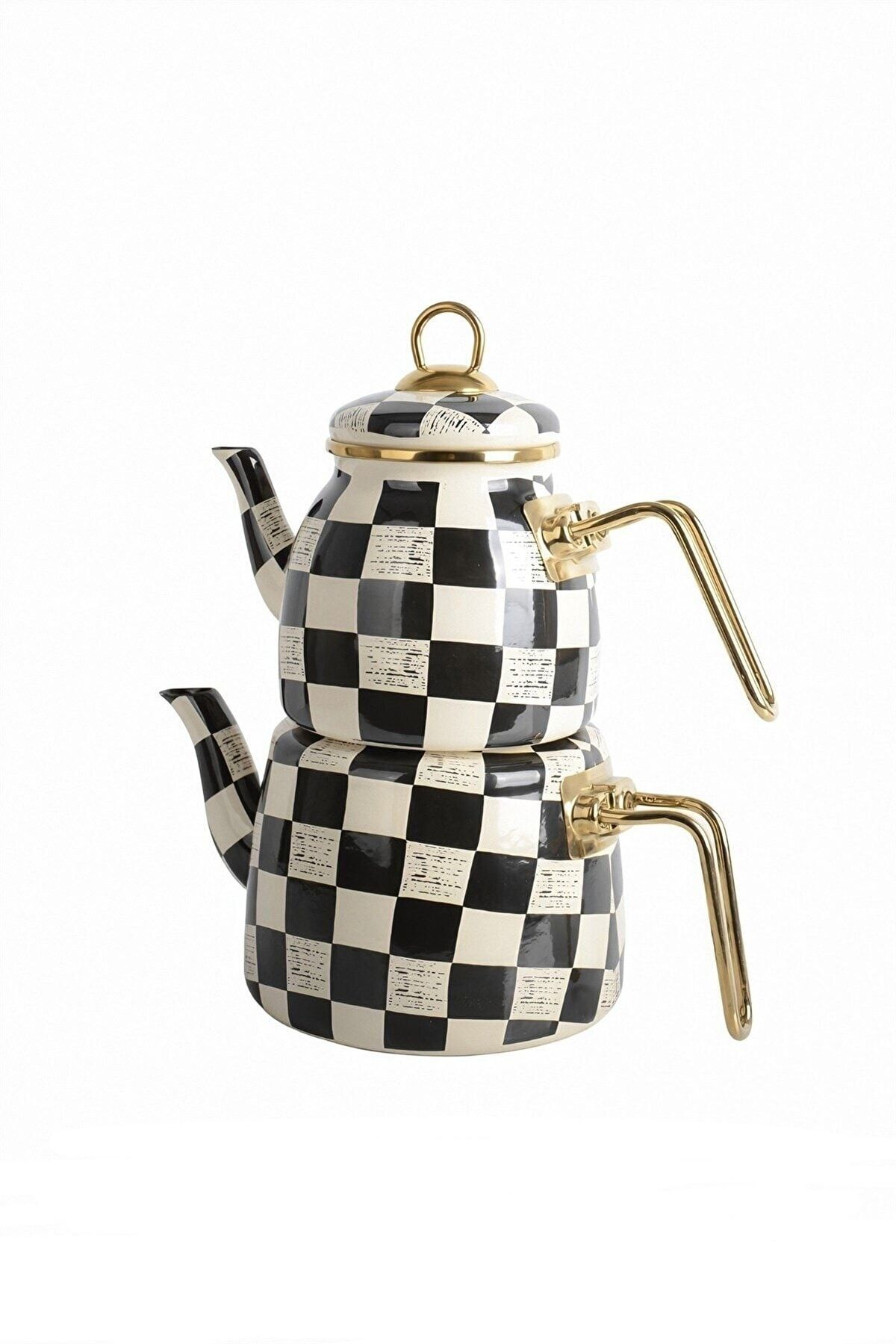 Bayev Elite Class Dama Enamel Teapot - Black White Stylish Design Teapot 2