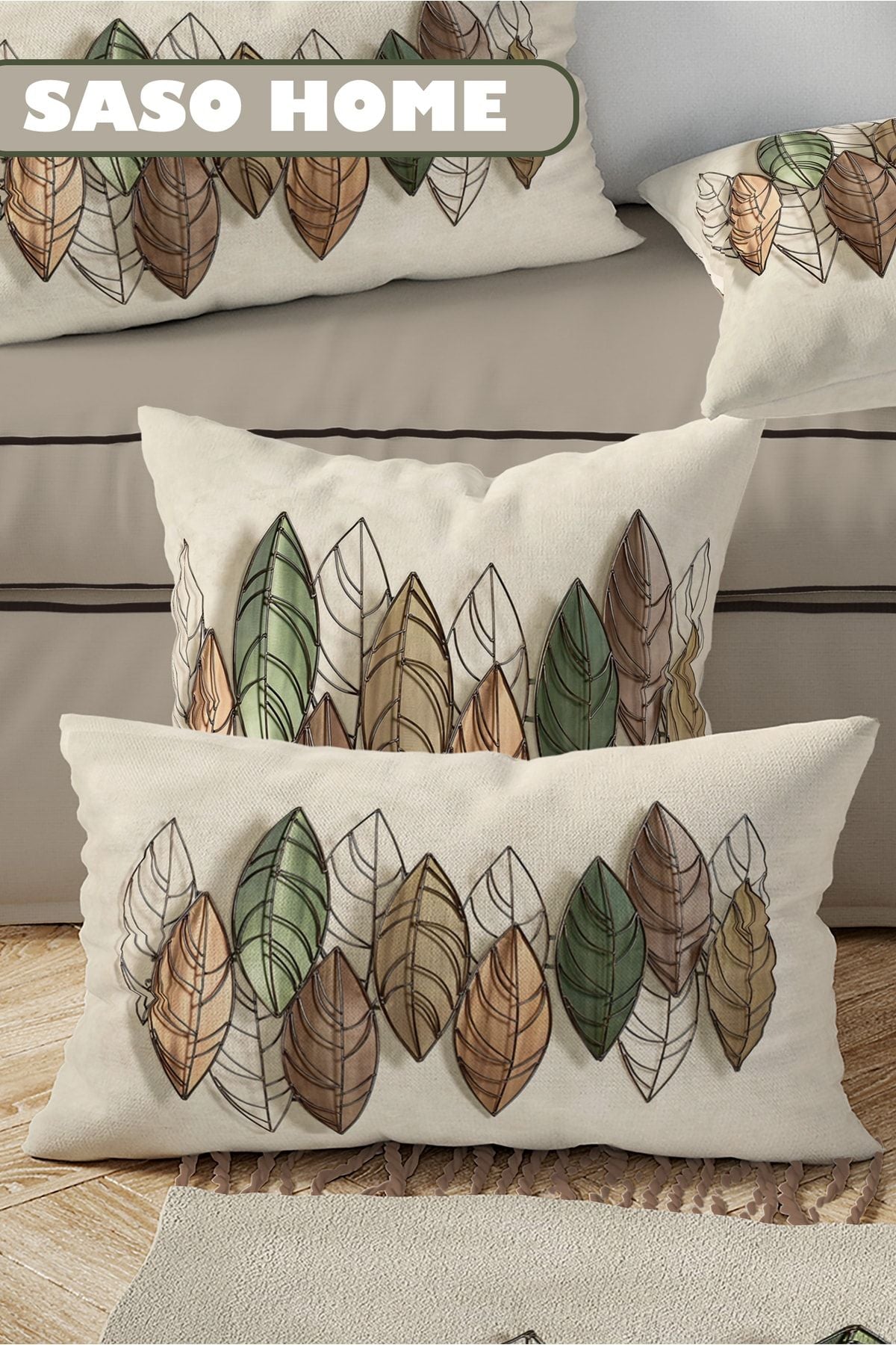 SasoHome Colorful Leaf Patterned 2-Piece Rectangular Pillowcase Set (33x50) 2