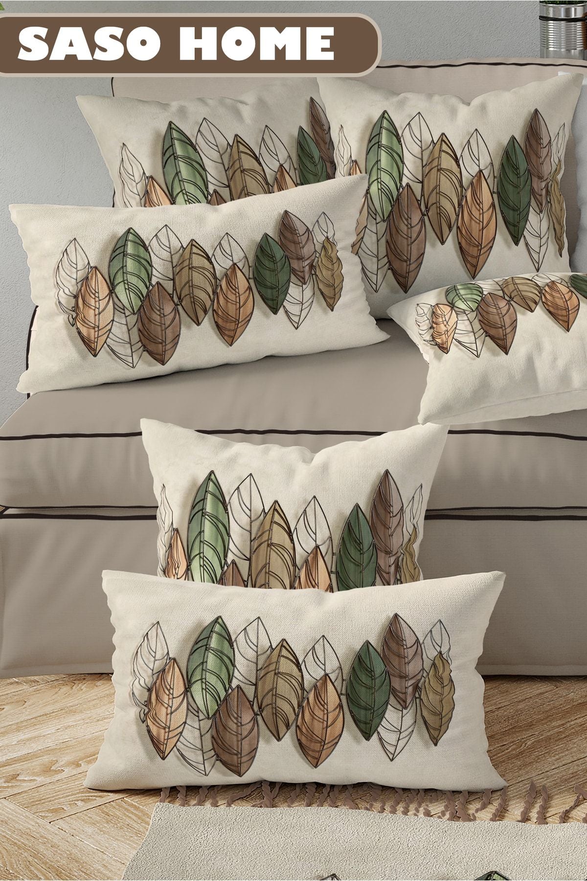 SasoHome Colorful Leaf Patterned 2-Piece Rectangular Pillowcase Set (33x50) 3