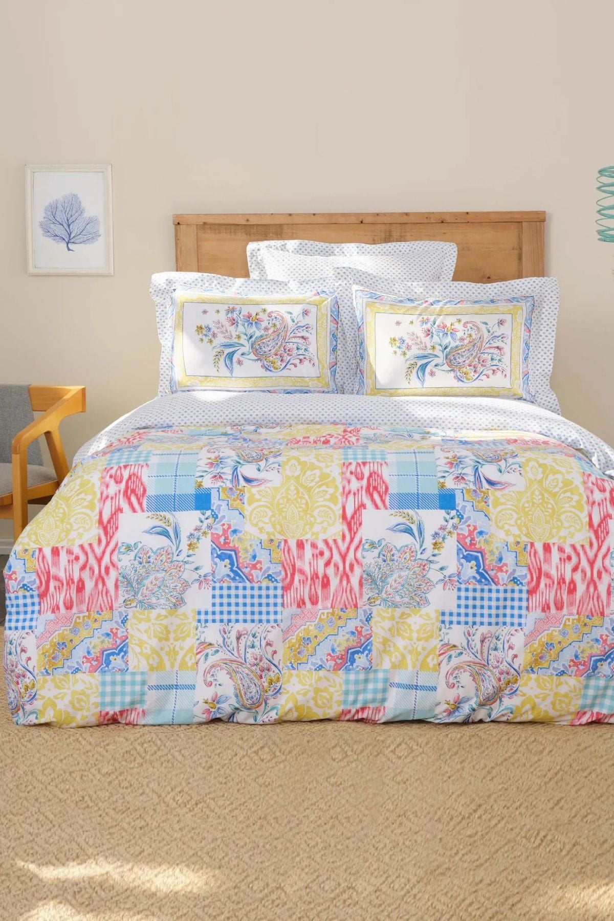 Karaca Home Dallias Yellow 100% Cotton Double Quilt Cover Set 1