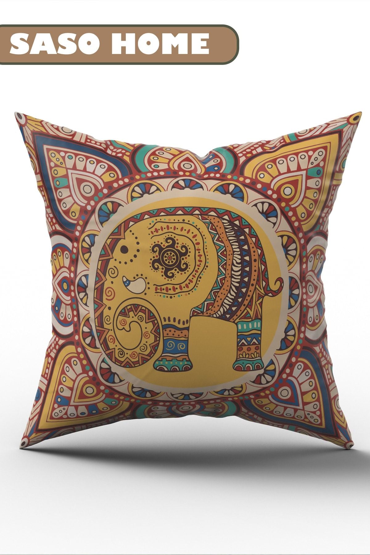 SasoHome Cream Background Ethnic Indian Embroidered Elephant Pattern Cushion Cover (Ultra Quality Velvet Fabric) 5