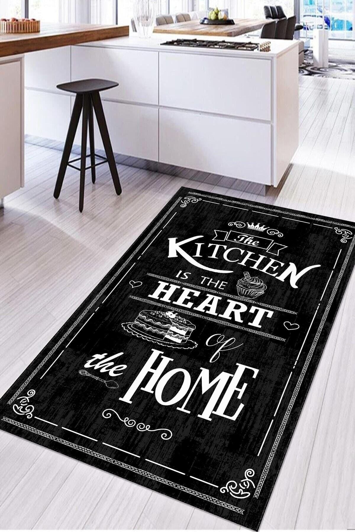 SÜNGERSAN Non-Slip Base Machine Washable Black Kitchen Rug with Kitchen Text 2