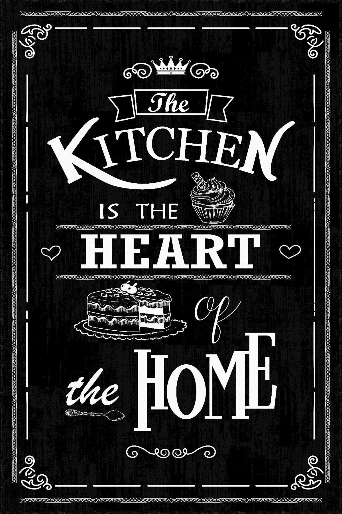 SÜNGERSAN Non-Slip Base Machine Washable Black Kitchen Rug with Kitchen Text 5