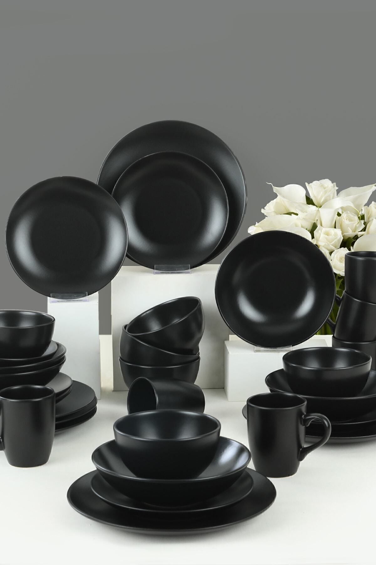 Keramika Alfa Matte Black Dinner Set 30 Pieces for 6 People 1