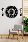 Pey Aksesuar Decorative Mirrored Wall Clock + Vase Picture Silver 3