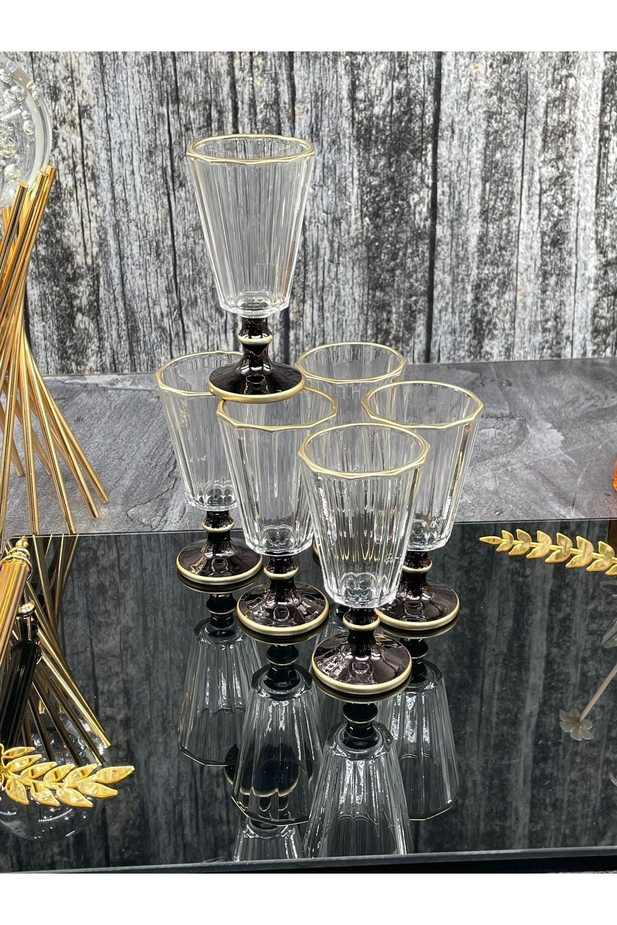 YzHome 6 Piece Gilded Coffee Side Water Glass Flute Cup 6