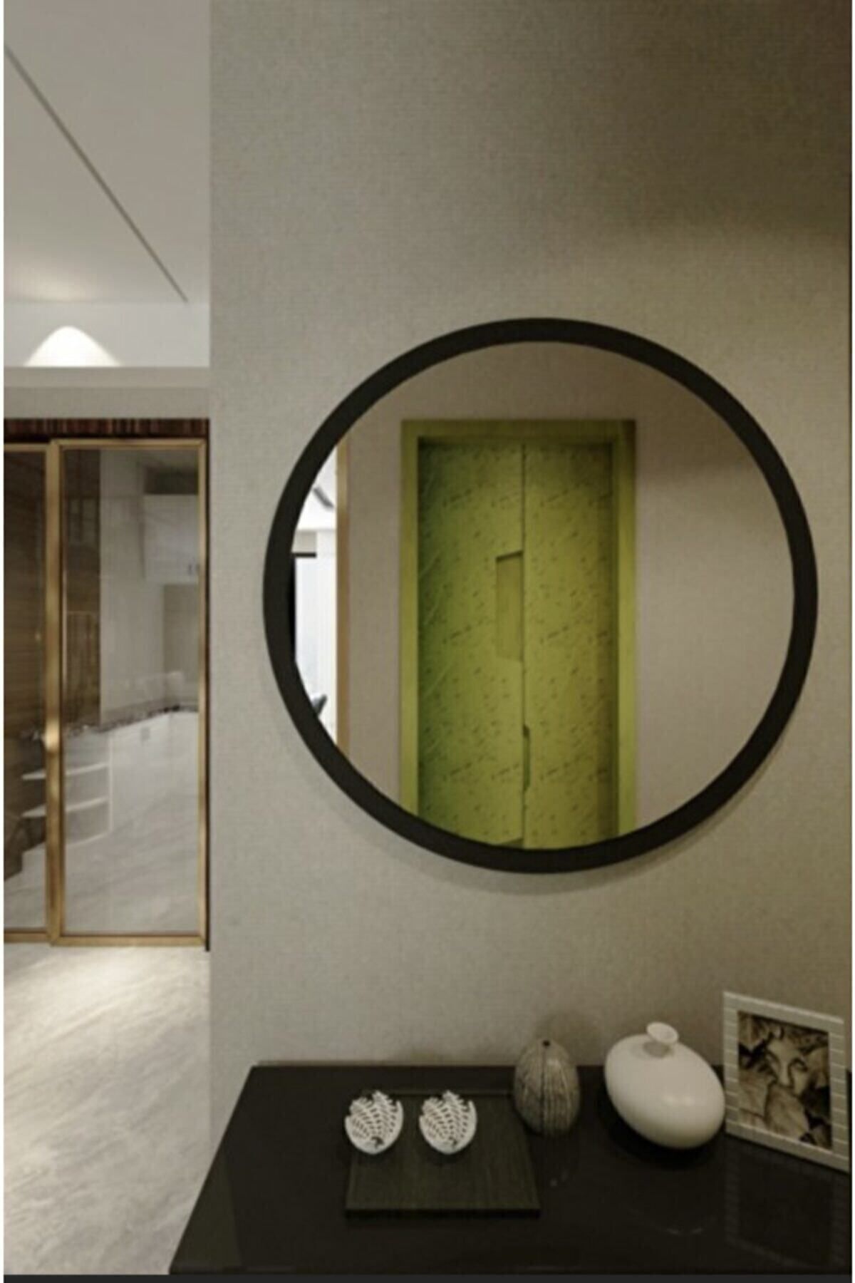 Rose Tasarım Black Decorative Round Mirror for Entrance Hall Corridor Living Room Kitchen Bathroom WC Office 45 Cm 1