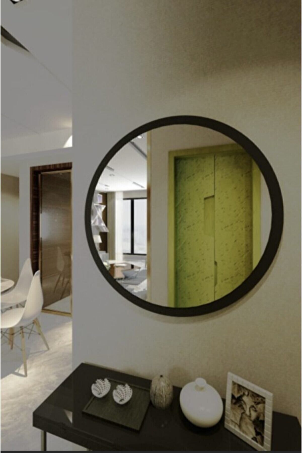 Rose Tasarım Black Decorative Round Mirror for Entrance Hall Corridor Living Room Kitchen Bathroom WC Office 45 Cm 2