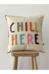 Galia Tasarım Chill Here Colorful Motto Washed Linen Punch Cushion Cover 45*45 Cm 1