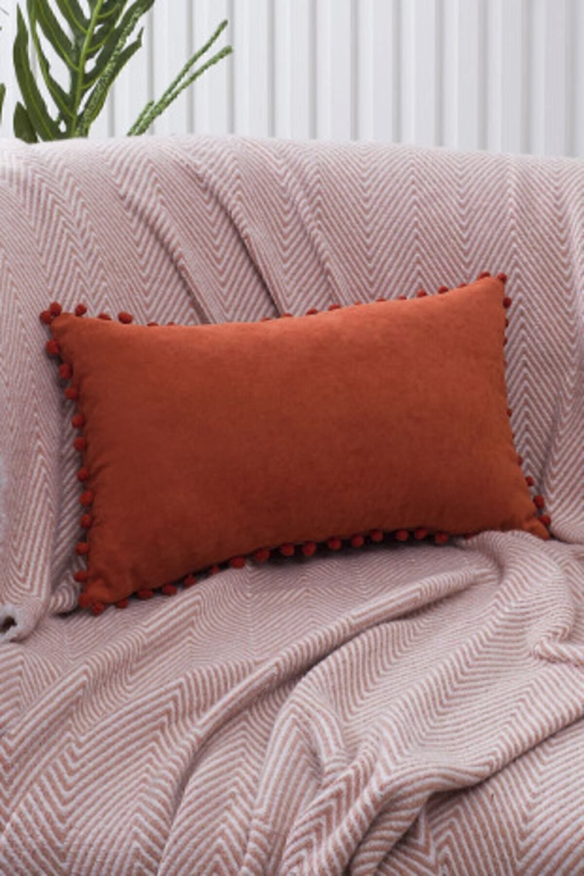 ÖzenEv Decorative Plain Brick Red Cushion Cover 2