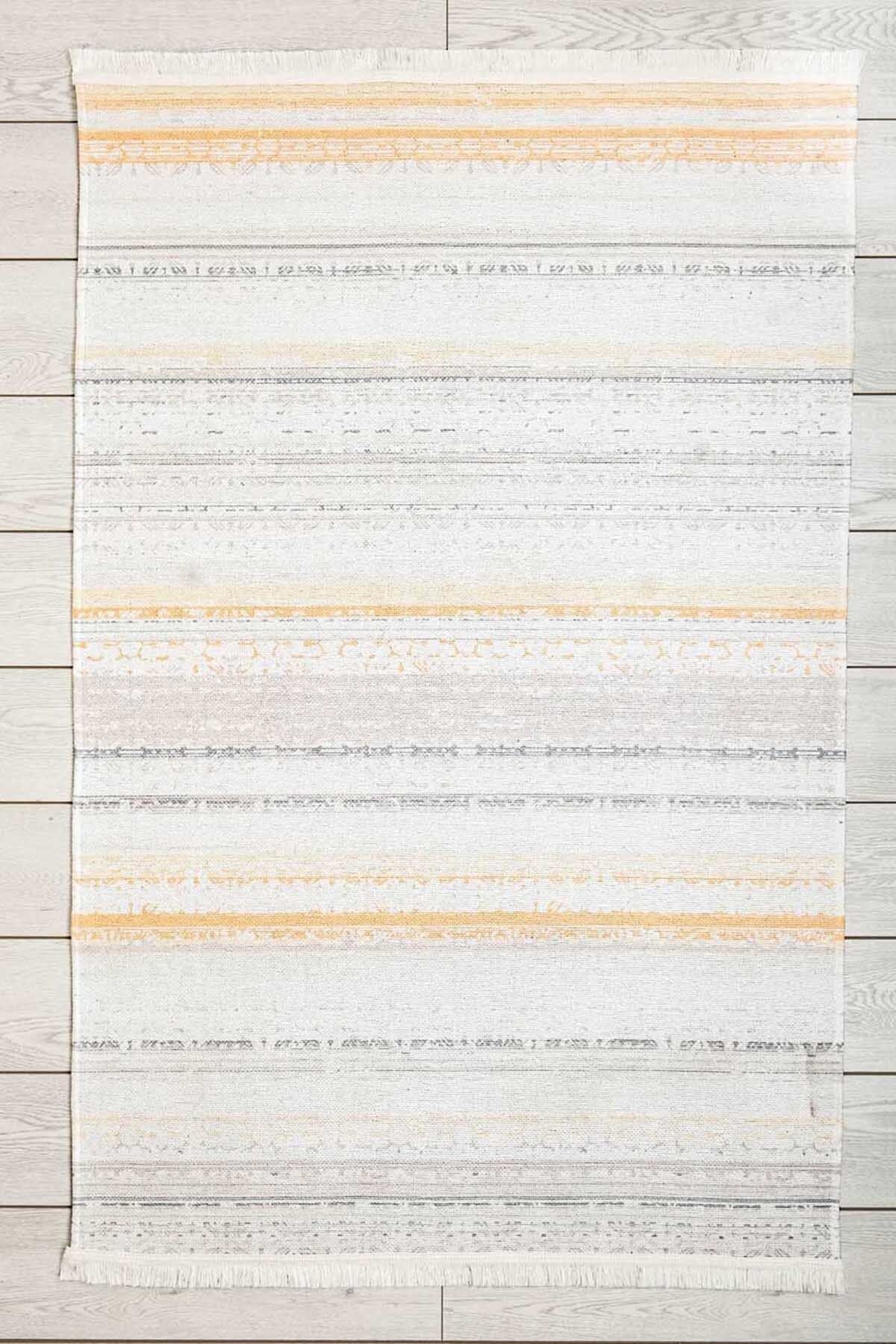 Oriente Home Soft Patterned Runner Yellow Washable Woven Rug with Fringes Non-Slip Base Chenille Corridor Rug 7947 1